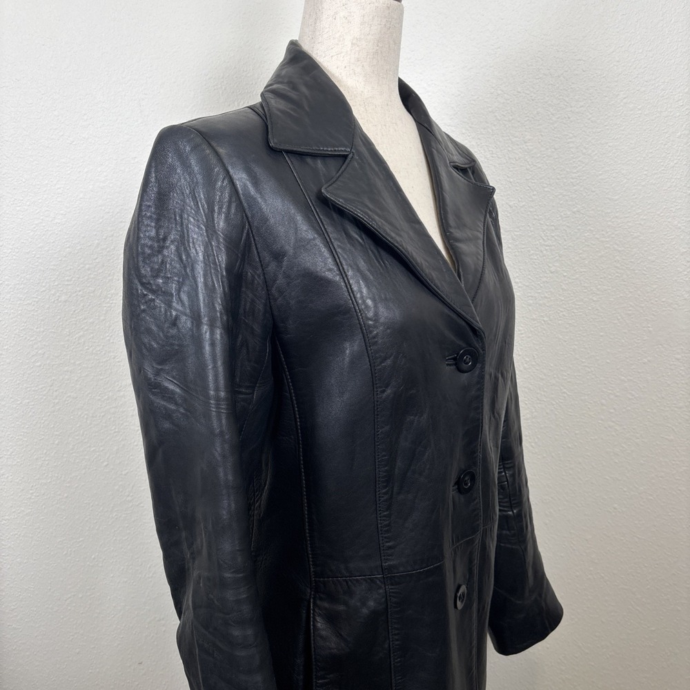 VTG Black Leather Blazer Jacket Anonymous John Carlisle 3 Button Front - Picture 11 of 16